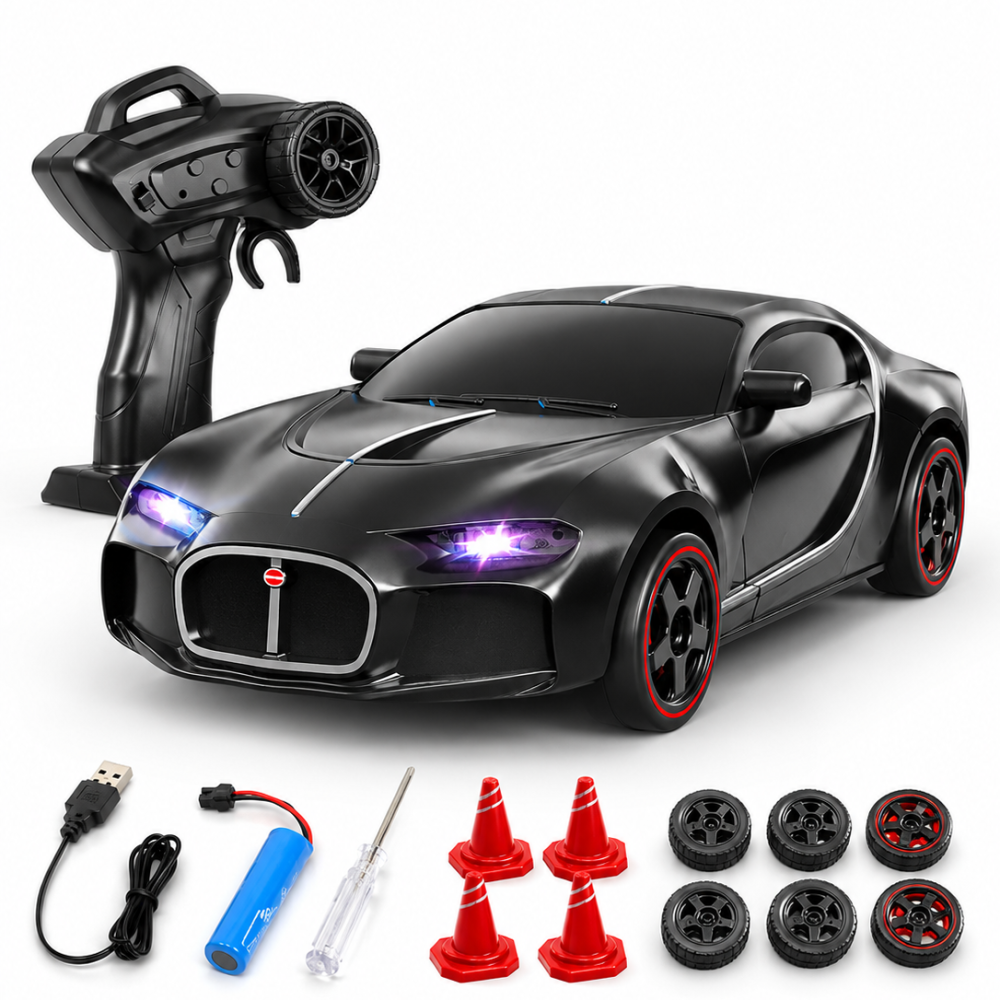 RC Drift Racing Car 4WD High-Speed Remote Control Sports Car Toy with LED Lights & Dual Tire Sets