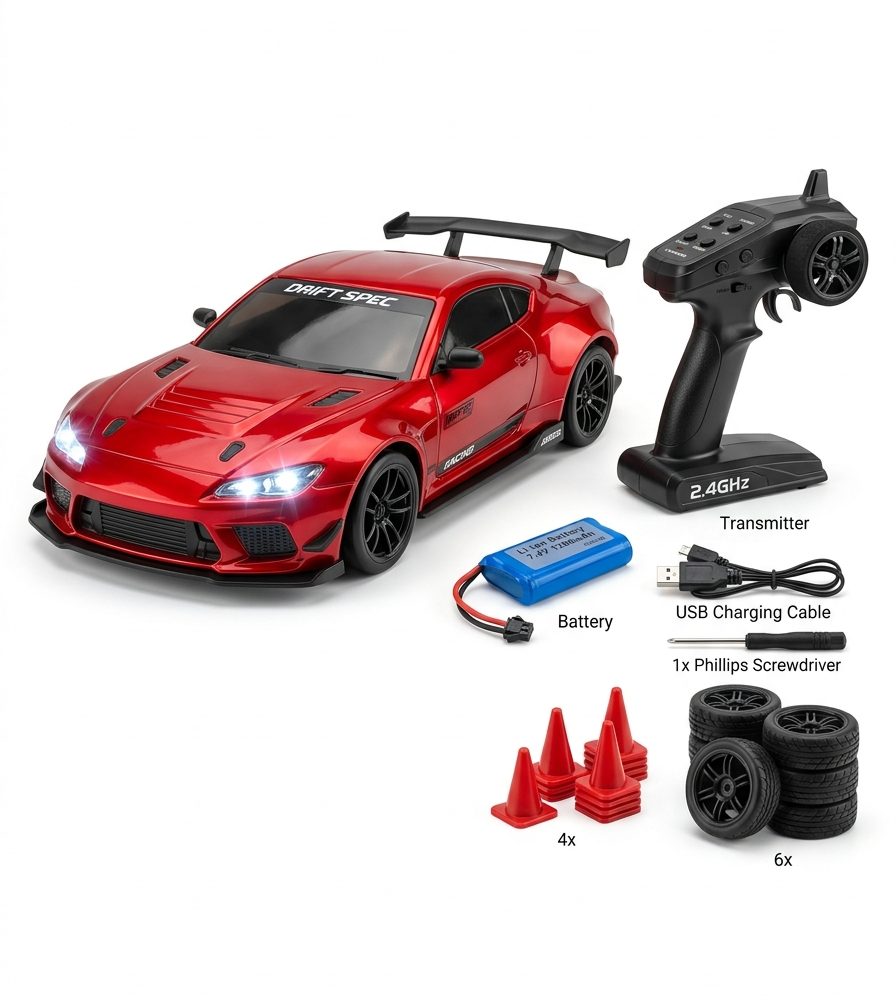 Scale RC Drift Car – Custom Supercar Toy Kit with Rechargeable Battery)
